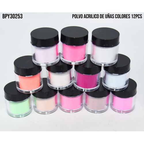 POLVO ACRILICO DE UÑA COLORE SURTIDO 12PCS X1PQ BPY-30253 