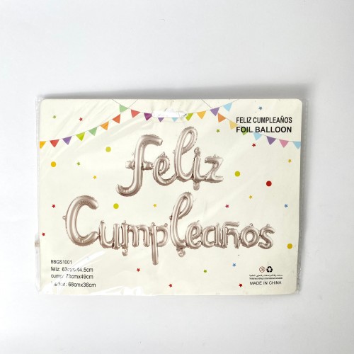 GLOBO DE LETRA FELIZ CUMPLEAÑOS BALLOON #PLATEADO X 1SET