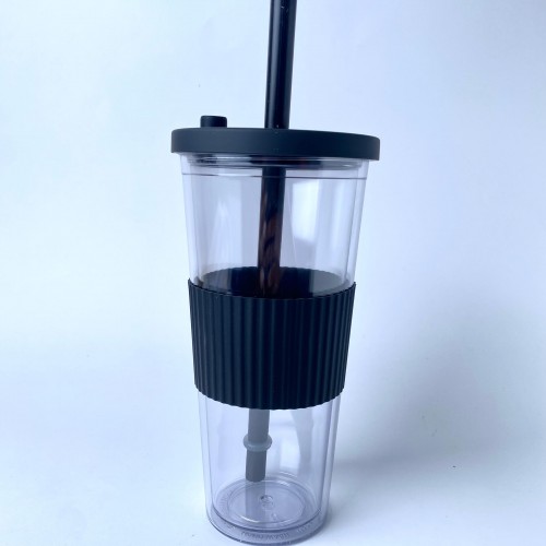 VASO UNICOLOR TRANSP C/TAPA Y PITILLO X 1UND 