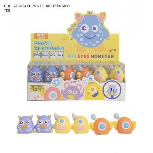 SACAPUNTA C/FORMA DE BIG EYES MONSTER 3MDL *24PCS* X 1CAJA